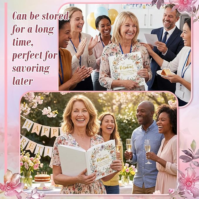 2026 Retirement Guest Book with 2 Markers 8.7'' Square Hardcover Blank Guest Photo Signing Memory Book Happy Retirement Gift Party Supplies for Women Men Teacher Grad Decor(White,Flowers)