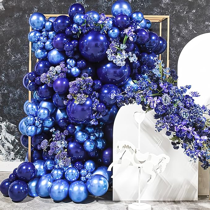 PartyWoo Metallic Blue Balloons 140pcs Different Sizes of 18 12 10 5 Inch Chrome Blue Latex Balloons for Graduation Wedding Baby Shower Wedding Bachelorette Birthday Party Decorations Blue-G106