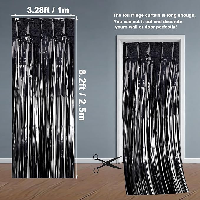 Black Backdrops Curtains Party Decorations, Tinsel Streamers Birthday Decoration for 30th Her Him, Photo Booth Props for Graduation, Wedding, 2Pack 3.28X8.2Ft