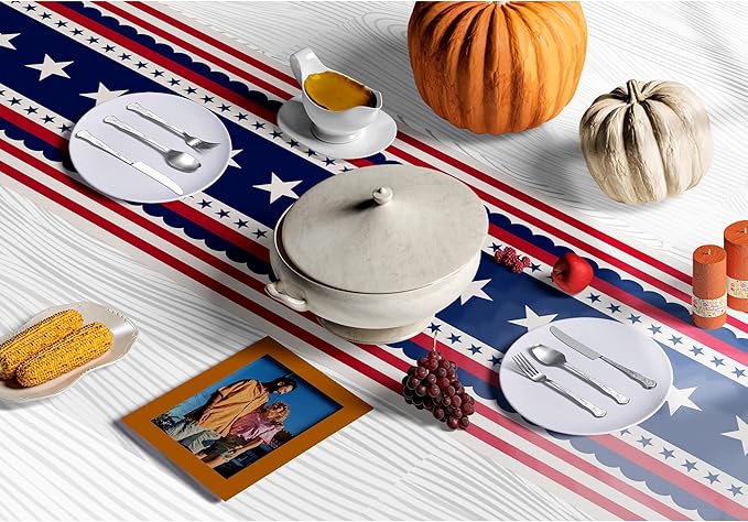 OHOME 4th of July Decorations - Patriotic USA Stars Table Runner for Home | Memorial Day Decorations - 250 America Anniversary Fourth of July Accessories Decor Party Supplies Indoor Outdoor