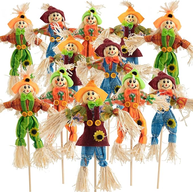 ZAUGONTW 12 PCS Halloween Scarecrow Decoration Outdoor, Fall Harvest Scarecrow Decor, Standing Scarecrows Decorations for Garden, Home, School, Yard, Porch, Thanksgiving Décor