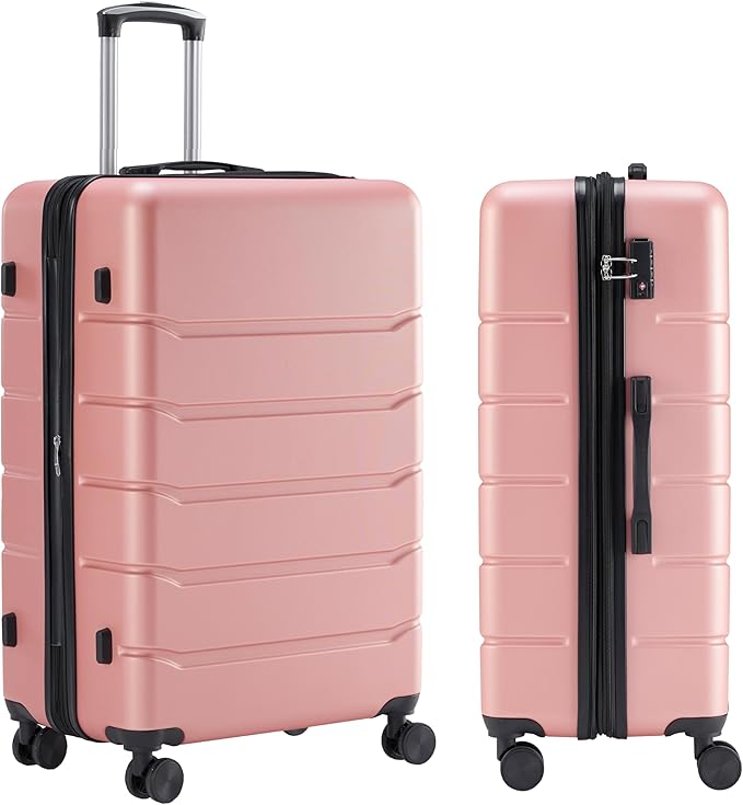 Simple Deluxe 24 Inch Expandable Hardside Carry On with Spinner Wheels & TSA Lock, ABS Hard Shell Lightweight Rolling Luggage Suitcase, Pink