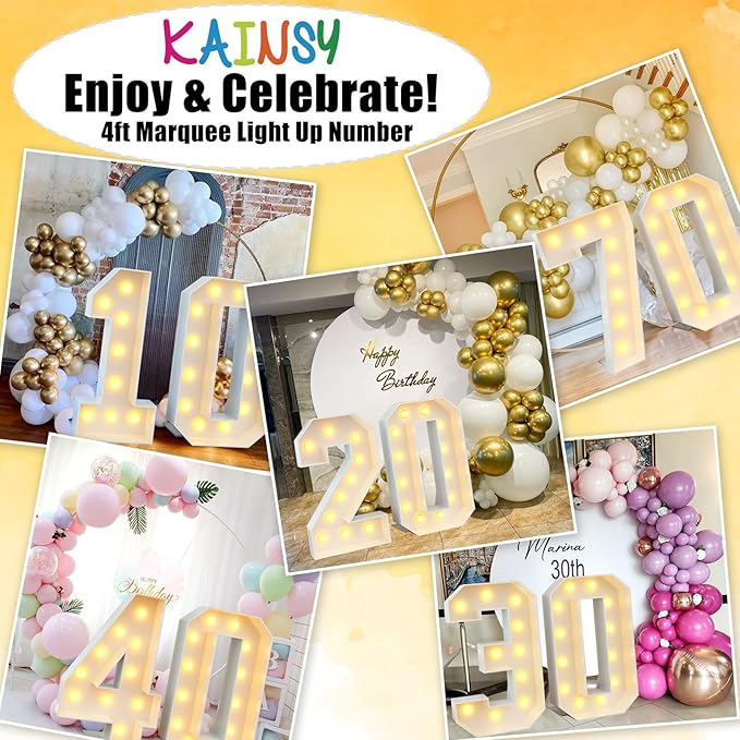 Marquee 4ft Numbers with Light up Number 30 White Mosaic Frame Slots-in Letter 30 for 30th Birthday Party Decorations Pre-Cut Cardboard Large Giant Cut-Out Thick Foam Board Sign Anniversary