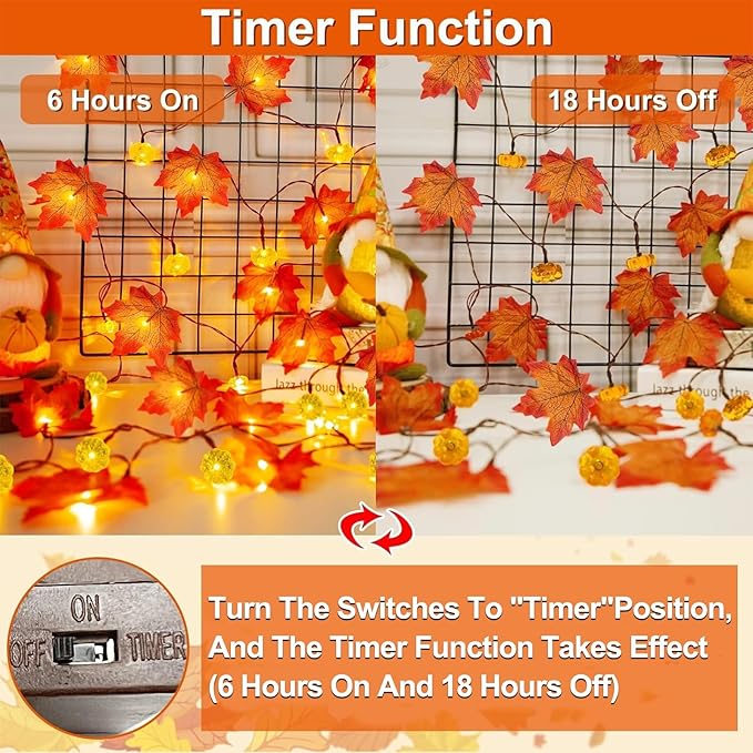 3Pack&Timer-Fall Decor Fall Garland with Pumpkin Lights Fall Decorations for Home, 30Ft 60LED Garland Lights Patented Enlarged Maples Leaf Battery Operated Indoor Outdoor Thanksgiving Halloween Decor