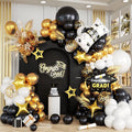 Black Gold Balloons Arch Kit, Black White Gold Balloon Arch with Grad Cap Star Graduation Certificate Foil Balloon, Golden Confetti Balloons for 2026 Graduation Decoration Birthday Anniversary Party