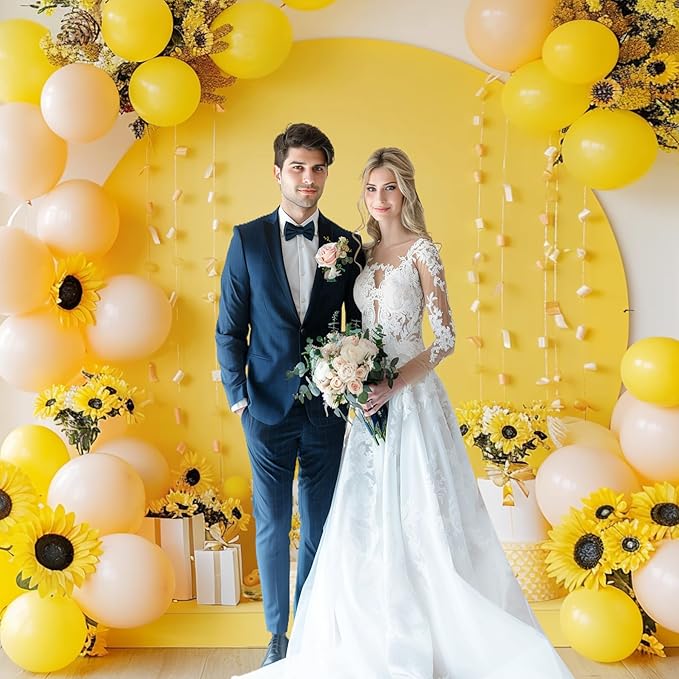 Gallety 7.2FT Yellow Round Backdrop Cover with Size Adjuster & 4 Metal Clips, Universal Fit for 5ft-7.2ft Circle Stand, Polyester Fabric Arch Cover for Wedding, Birthday Party, Photography Decor