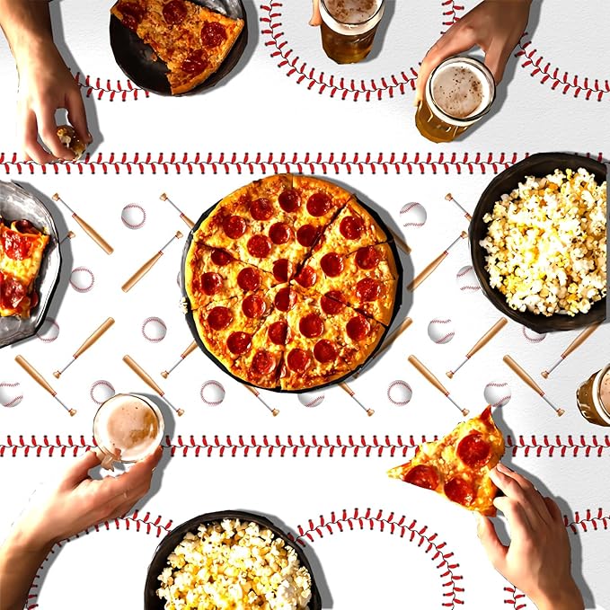 OQOQ Baseball Party Decorations Tablecloth(3 Packs), 108x54 Inches Baseball Birthday Decorations Table Cloth Disposable Plastic Table Cover for Major League Fall League Sport Party Supplies