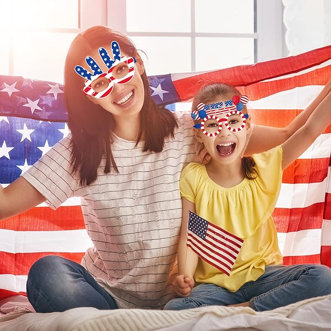 Liliful 4th of July Eyeglasses Bulk Patriotic Paper Eyeglasses Party Independence Day Photo Booth Props 4th of July Decorations for Independence Day American USA Flag Patriotic Party Supplies(64 Pcs)