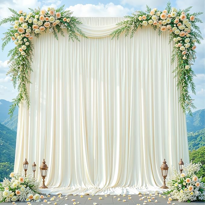 8x10FT Cream White Backdrop Curtains for Wedding Parties, Wrinkle Free Polyester Photography Backdrop Drapes for Wedding Baby Shower Birthday Parties Stage Background Stand Decorations 4x10ft,2 Panels