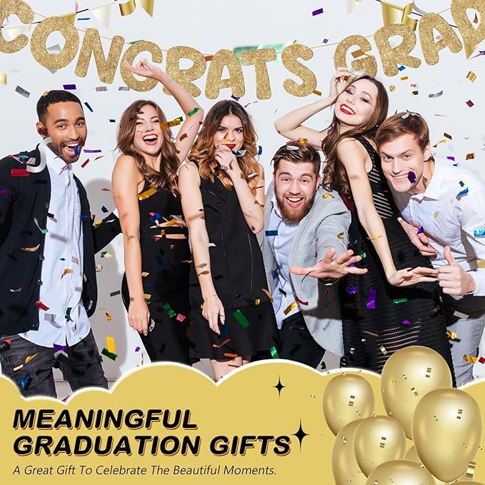 Fulmoon Pre Strung Congrats Grad Banner Glitter Congratulations Banner College Graduation Sign Class of 2026 Grad Party Decorations for High School University Graduation Party Favor(Champagne Gold)