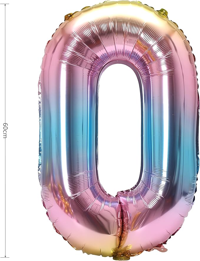 YPSelected 32 Inch Large Foil Helium Number Balloon Birthday Wedding Party 0-9 (Rainbow, 0)