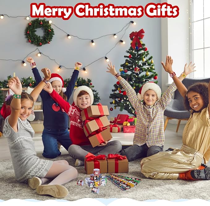 Christmas Slap Bracelets for Kids 36 PCS Christmas Party Favors for Kids Supplies Bulk Xmas Snap Bracelets Stocking Stuffers Goodie Bag Stuffers Classrooom Prizes Toys Gifts for Students Girls Boys
