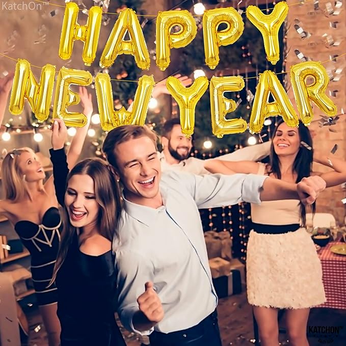 KatchOn, Gold Happy New Years Balloons - 16 Inch | New Year Eve Balloons for Happy New Years Decorations 2026 | Happy New Year 2026 NYE Balloon | New Years Eve Party Supplies 2026