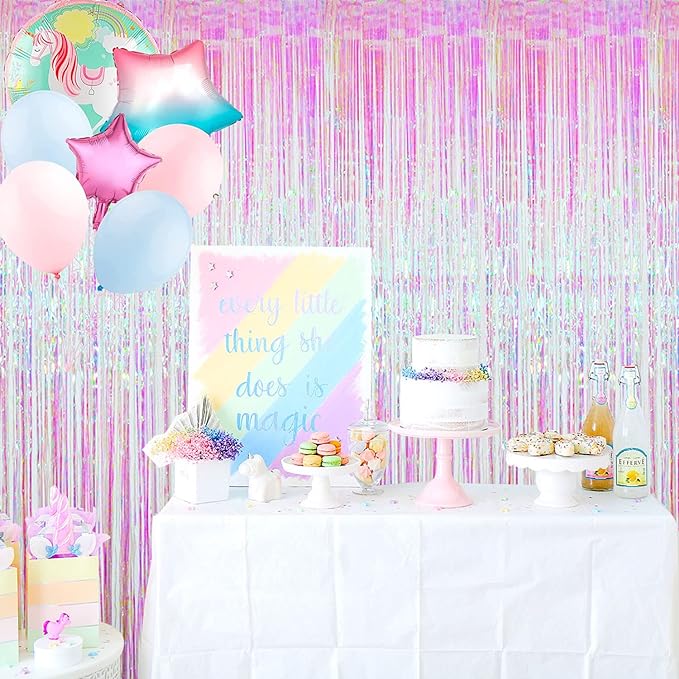 GOER 3.2 ft x 9.8 ft Metallic Tinsel Foil Fringe Curtains Party Photo Backdrop Party Streamers for Birthday,Graduation,New Year Eve Decorations Wedding Decor (4 Packs,Multicolor)