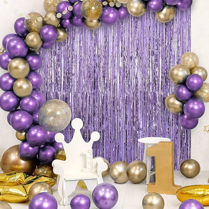 2 Pack Fringe Curtains Backdrops, Foil Fringe Curtains, Door Streamers for Birthday Wedding Bridal Shower Holiday Graduation Party Decorations, Photo Booth Backdrops, Light Purple