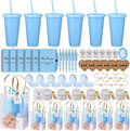 56Pcs Baby Shower Prizes for Game Winners Baby Shower Favors Gifts including Plastic Tumbler Notebook Scented Candles Ballpoint Pen Mirrors with Hair Brushes Bracelet Gift Bag (Blue)