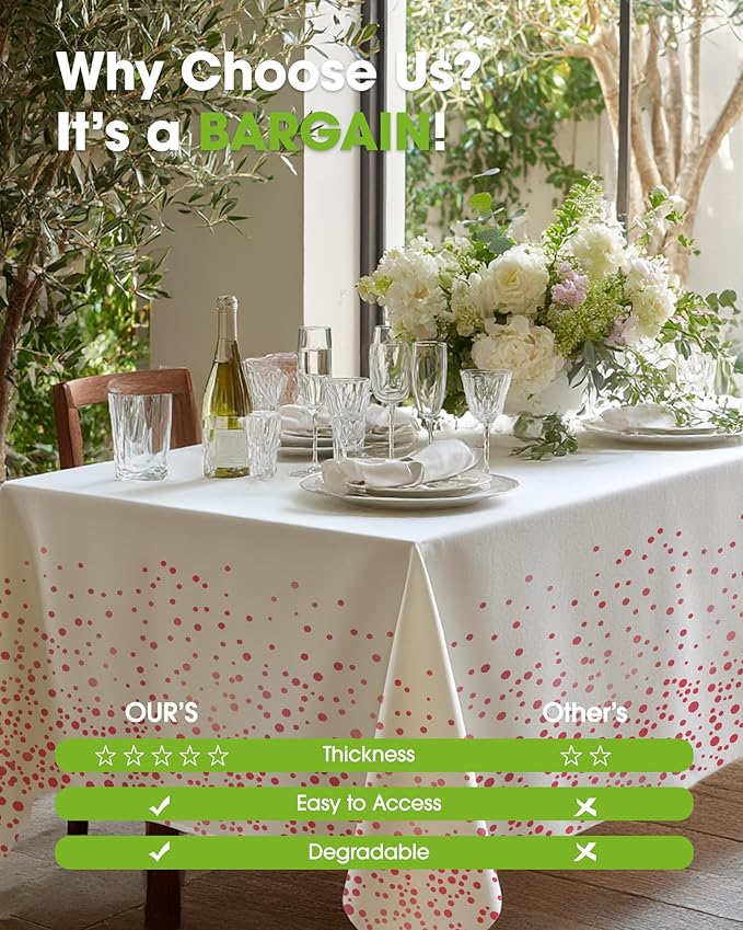 Pureegg Plastic Table Cloth Disposable 8 Pack, 54 x 108 Inch Table Cloths, Graduation Decorations of 2026, Graduation Tablecloths, Rectangle, Plastic Cover, Leakproof & Sturdy, White and Rose Gold