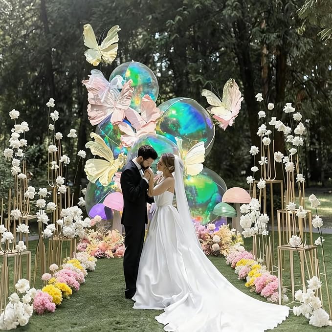 12PCS Iridescent Round Foil Balloons, 22" 15" 10" Large 4D Ball Balloons Holographic Mirror Sphere Balloon for Wedding Baby Shower Mermaid Princess Birthday Party Ceiling Decorations