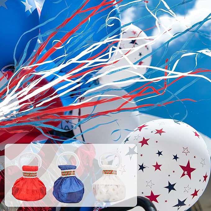 4th of July Streamers Popper, Hand Throw Streamers, No Mess Confetti Magic Paper Cracker for Independence Day Celebration, Patriotic Theme Party, Birthday Wedding Graduation Party (10Pack)