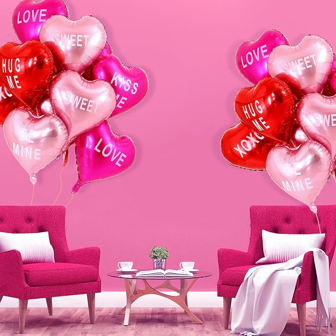 12pcs Mylar Heart Balloons Valentines Heart Balloons Foil Sweetheart Balloons XO Balloons Galentines Balloon for Galentines Decoration Wedding Galentines Party Decor Valentines Party Decor
