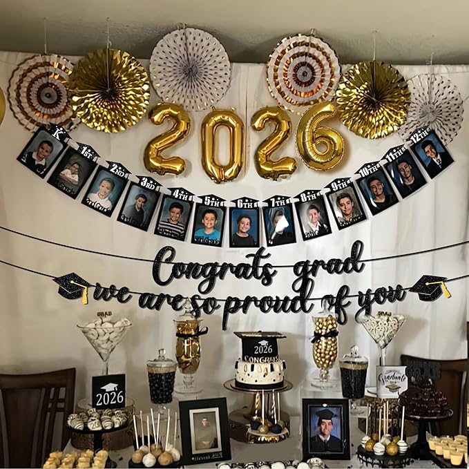Congrats Grad We are So Proud of You,P-12th Grade Graduation Photo Banner Class of 2026 Graduation Party Decorations Supplies (5x7 in)