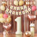 1st Birthday Decorations for Girl, Retro Sand White and Cream Balloon Garland Kit, Cream Number 1 Balloon, Pink Happy One Banner & Streamers, 1 Year Old Party Supplies