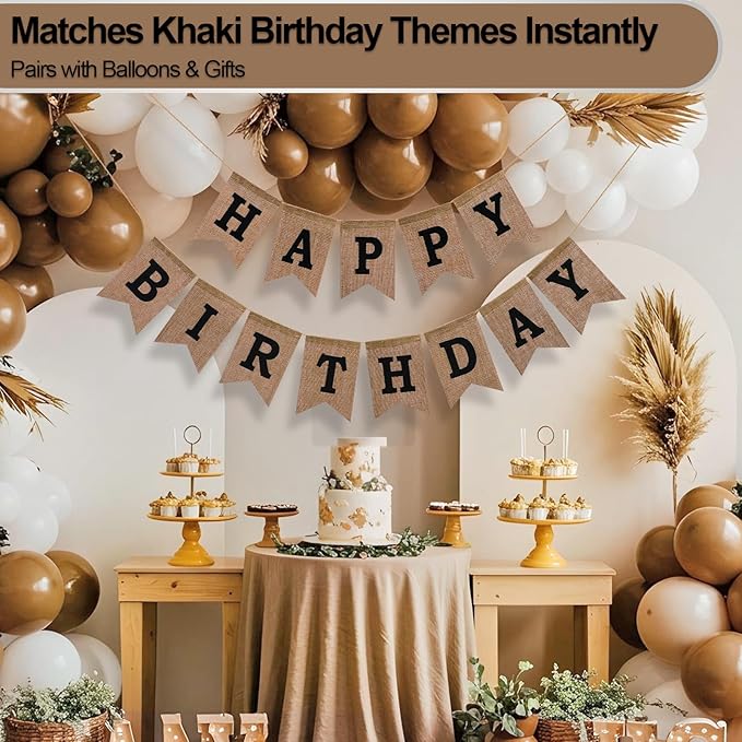 Happy Birthday Banner - Pre‑Strung Burlap Birthday Decorations and Reusable Birthday Sign for Men, Women & Kids | Party Supplies Backdrop (Black)