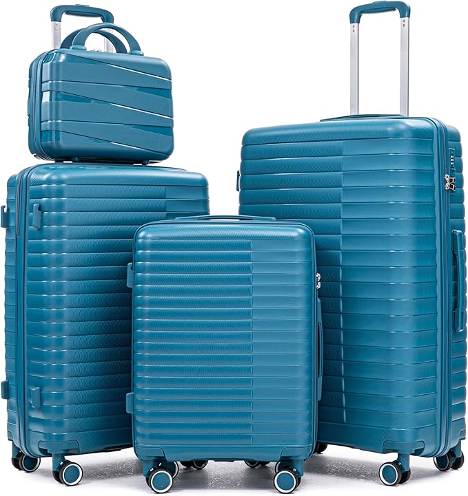 Hardshell 4 Luggage Sets, Lightweight Wave Suitcases with Spinner Wheels