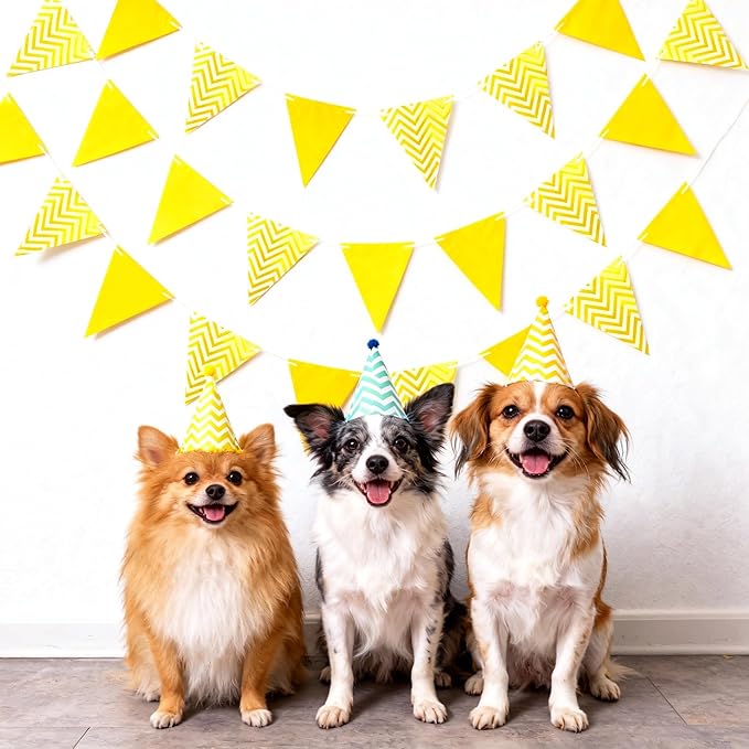 Pennant Banner Flags 24 Pcs Big Metallic Mirrored, 26 Ft Gold Wave Pattern Cardboard Triangle Banner, Party Birthday Wedding Nurse Graduation Holiday Wall Decorations, Festive Supplies