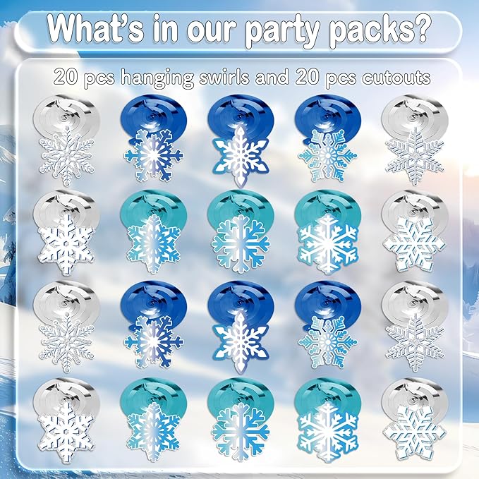 40Pcs Winter Snowflake Hanging Swirl Decorations, Frozen Snowflake Ceiling Hanging Decorations for Winter Wonderland Christmas Frozen Party Supplies