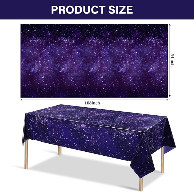 Tatuo 3 Pack Galaxy Plastic Table Cover Space Tablecloth Space Star Purple Nebula Rectangle Tablecloth Disposable Starry Night Sky Tablecover for Birthday Home Party Decorations, 54 x 108 Inch