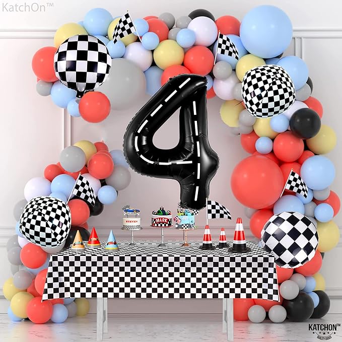 KatchOn, Giant, Construction Balloons - 40 Inch, Construction 4 Balloon | Construction Party Balloons, 4th Birthday Decoration Boy | Race Car Birthday Balloons, Race Car Birthday Party Decorations