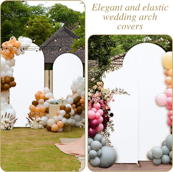 Dofilachy Arch Backdrop - Stretchy Wedding Arch Cover Fabric, Set of 3 Spandex Covers (White, 7.2FT, 6FT)