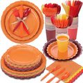 350 Pcs Fall Thanksgiving Plates and Napkins, 50 Guest Autumn Party Supplies Include Scalloped Paper Plates Napkins Cups Plastic Spoons Forks Knives Disposable Tableware Set for Harvest Party
