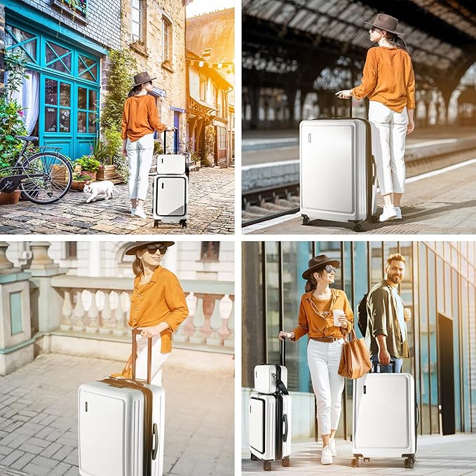TRAVELARIM Hard Shell Luggage Sets with Spinner Wheels 4 Piece, Expandable Large Suitcases with TSA Lock, Travel Large Suitcase Set, White Luggage Set