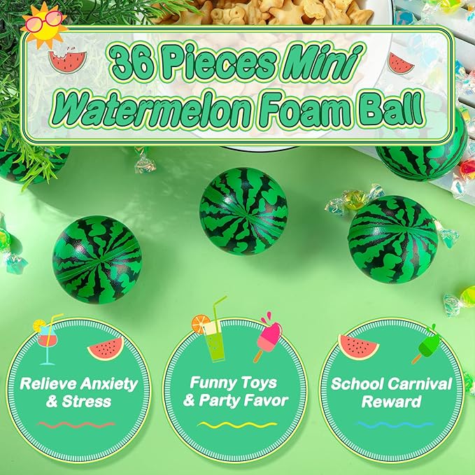 Zhanmai 36 Pack Watermelon Stress Balls Party Favors 2.5 Inch Sensory Fidget Toy Mini Watermelon Foam Balls One in a Melon Party Decorations Summer Pool Toys for Children Adults Stress Relief Gifts