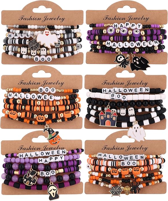 Cooluckday 36 Pcs Holiday Heishi Surfer Bracelets for Women Bulk Easter Mother's Day Christmas St. Patrick's Day Mardi Gras Bracelet Stackable Stretch Friendship Bracelets Set