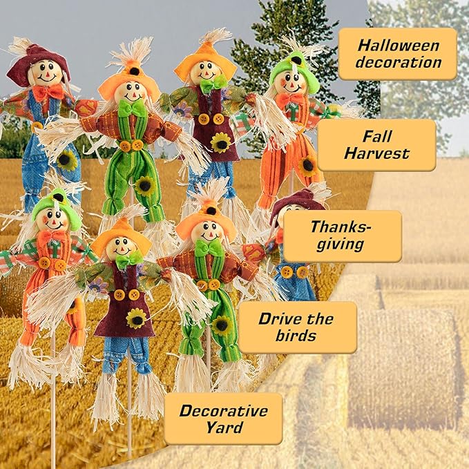 ZAUGONTW 12 PCS Halloween Scarecrow Decoration Outdoor, Fall Harvest Scarecrow Decor, Standing Scarecrows Decorations for Garden, Home, School, Yard, Porch, Thanksgiving Décor
