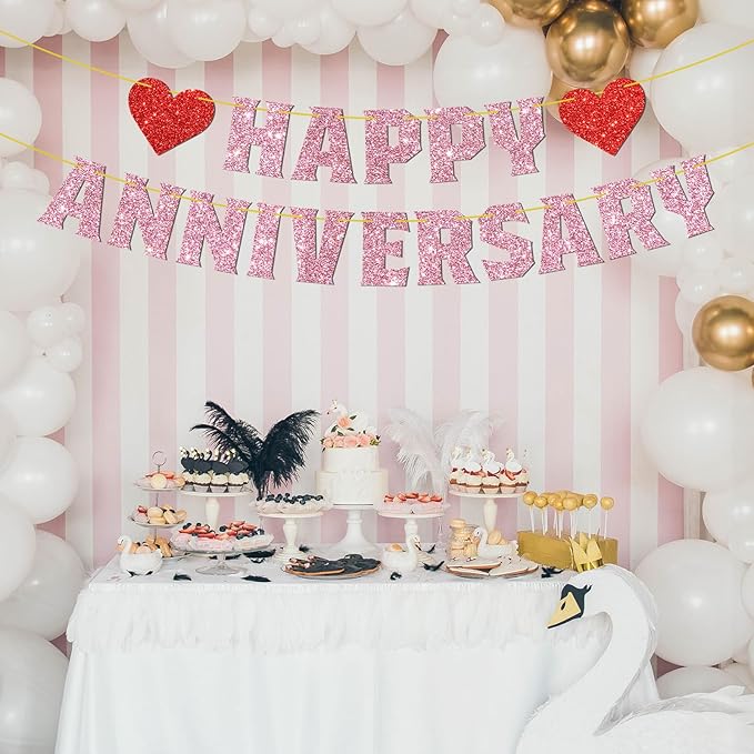 Happy Anniversary Banner Pink Glitter 10th 20th 30th Wedding Birthday Anniversary Party Decorations Supplies We Still Do
