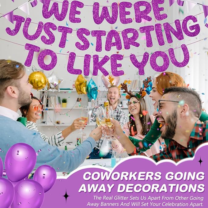 Fulmoon We Were Just Starting to Like You Banner Going Away Party Retirement Sign Farewell Decorations Good Luck Goodbye Moving Graduation Party Supplies and Gifts(Purple)