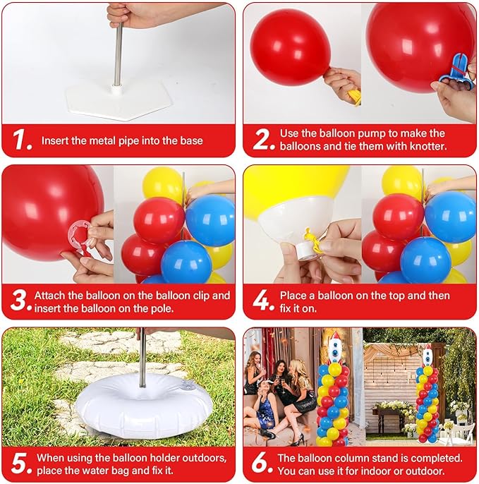 2 Sets Toy Inspired Story Balloons Column Stand Kit With 102 Rocket Foil Balloons 5.57ft Adjustable Tower Stand With Base Arch Column for Baby Shower Carton Birthday Party Supplies