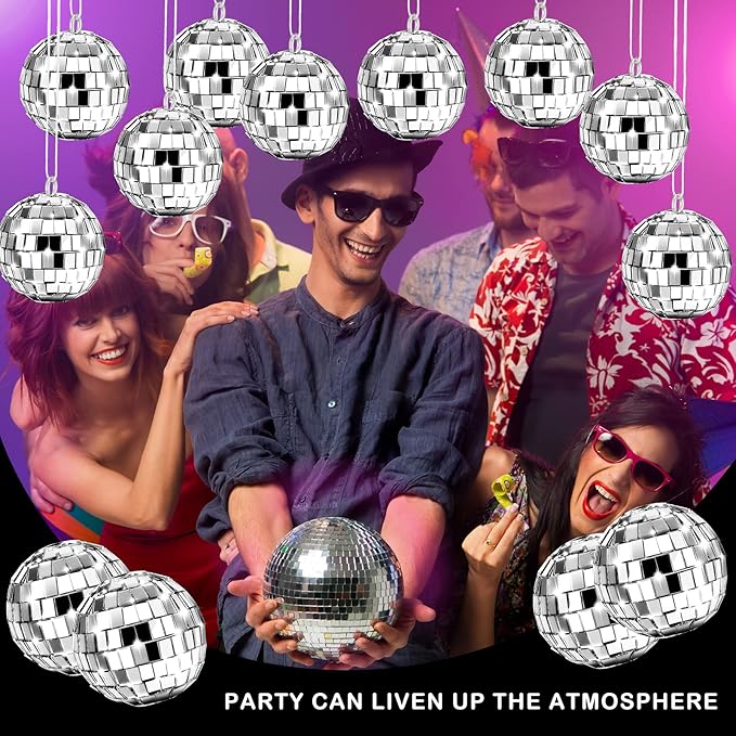 MTLEE 20 Pcs Disco Balls Decorations Assorted Size Party Decor Disco Ball Ornaments Mirror Mini Large Hanging with Rope for Wedding Festival Stage Prop(1.2 Inch)