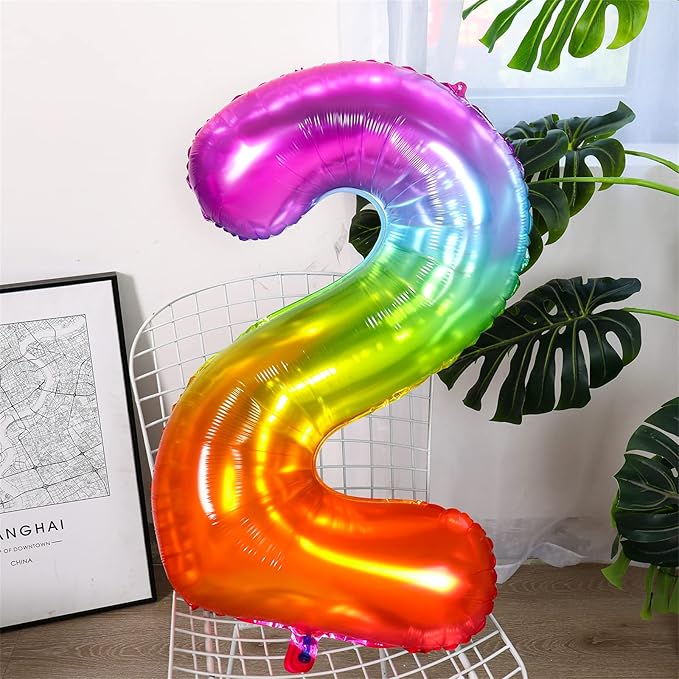 Number Balloon | Number 2 Balloon for 2nd Rainbow Birthday Decorations | Giant Multicolor Mylar 2 Balloon Number - 40 Inch | Big Foil Colorful 2 Birthday Balloon for Anniversary Party Supplies Favors