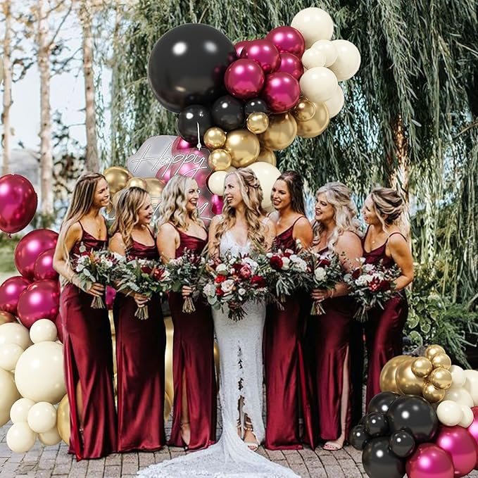 Graduation Balloon Arch Garland Kit, Double Stuffed Metallic Hot Pink and Gold Black White Sand Fuchsia Latex Party Balloons for Girls Women Birthday Wedding Baby Shower Party Decorations