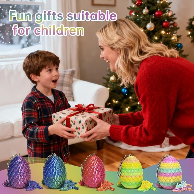 12 Pcs 3D Printed Dragon with Egg for Easter Basket Stuffers, Dinosaur Easter Eggs Fillers Fidget Toys,Easter,Birthdays, Christmas Easter Decorations Gifts for Girls Boys(with Keychain)