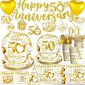 cocomigo 162pc 50th Anniversary Decorations - Tableware Set with Plates, Napkins, Banner, Tablecloth, Balloons - Serves 25