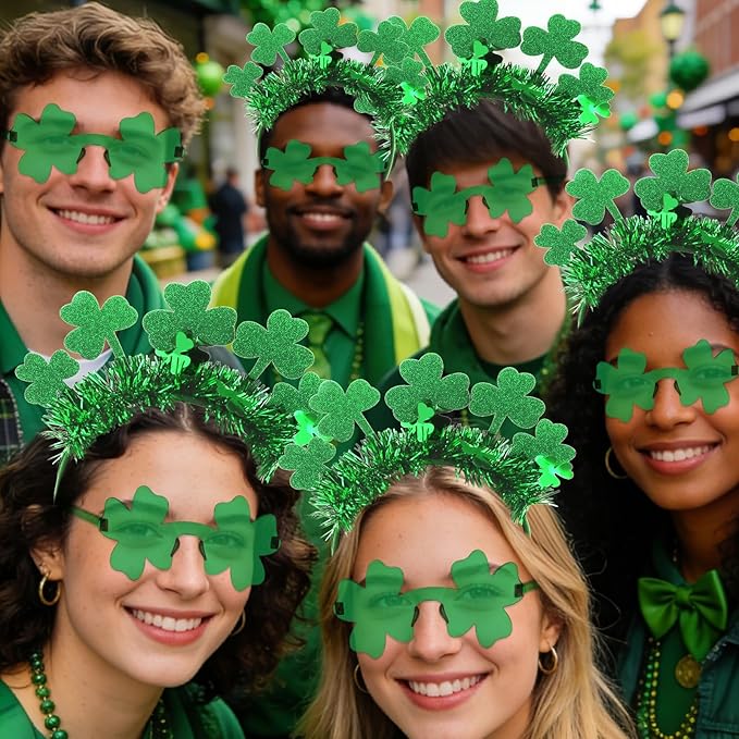 Semato St. Patrick’s Day Headband with Green Clover Sunglasses for St. Patrick’s Day Accessories Shamrock Irish Carnival Party Favors