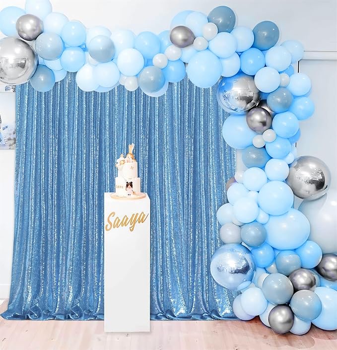 B-COOL Party Sequin Curtain Backdrop: 6 Panels 2ftx8ft Curtain Drapes Glitter Background for Bridal Shower Baby Shower Christmas Parties Decorations Baby Blue