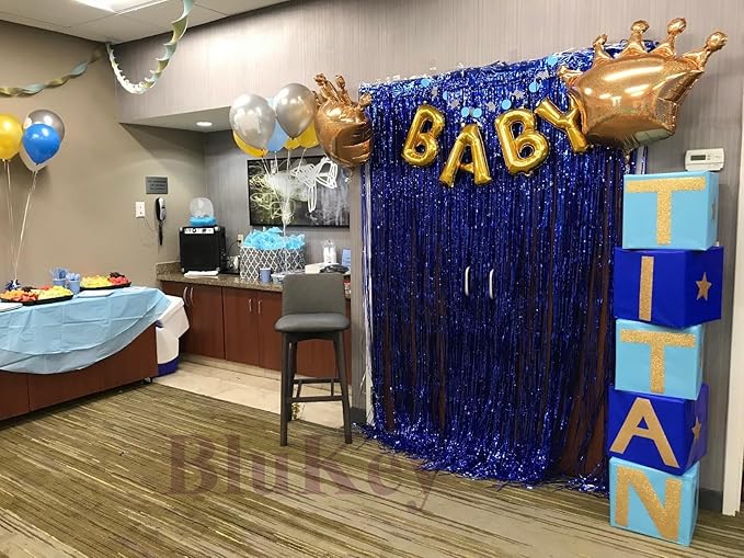 2 Pack 3ft x 8ft Foil Fringe Backdrop Metallic Tinsel Door Window Curtain Party Photo Booth Props for Birthday Bachelorette Wedding Graduation Party Decorations (Royal Blue)