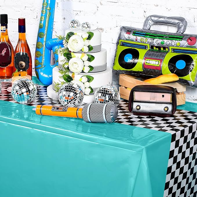 Irenare Car Birthday Party Supplies Racing Decorations 50s Party Tablecloth Racetrack Table Runner Table Covers for Kids Boy Car Theme Birthday Decor, 54 x 108 Inch(Cyan,3 Sheets)